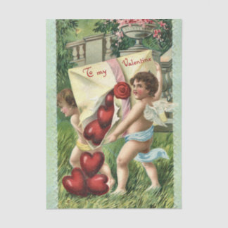 Valentine Cherubs with Envelope of Red Hearts Tissue Paper