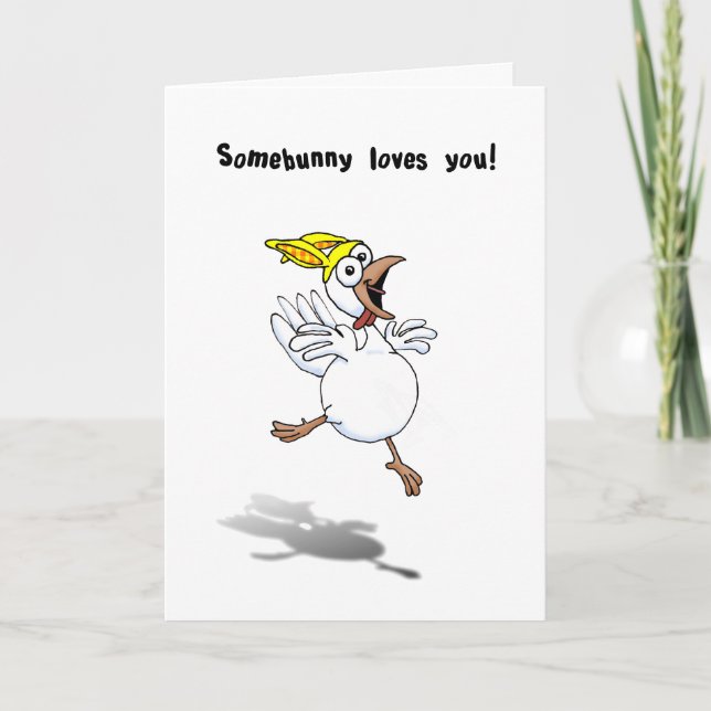 Valentine Chicken with Bunny Hat! Holiday Card (Front)
