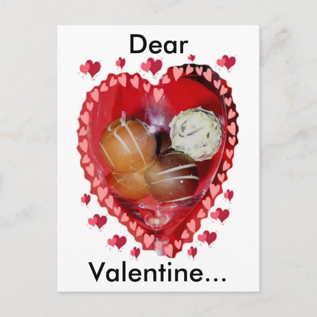 Valentine Chocolate in Glass with Heart Holiday Postcard (Front)