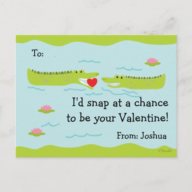 Valentine Classroom Cards for Kids Alligator (Front)