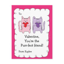 Valentine Classroom Cards for Kids Cats Kittens