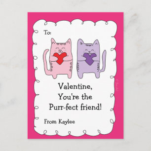 Valentine Classroom Cards for Kids Cats Kittens