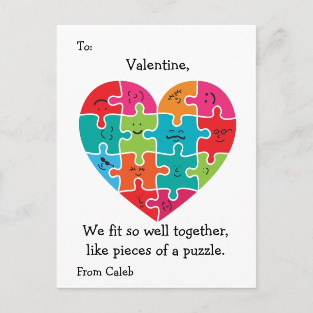 Valentine Classroom Cards Kids Autism Heart (Front)