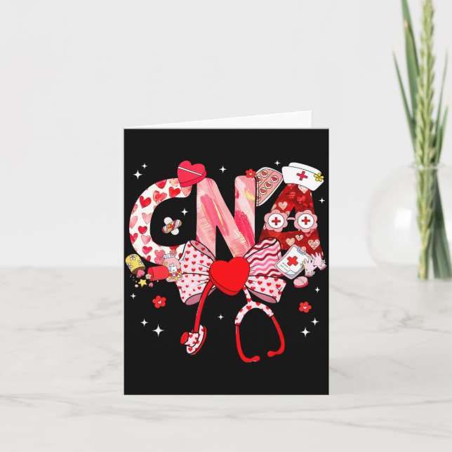 Valentine Cna Nurse Coquette Bow Stethoscope Girl  Card (Front)