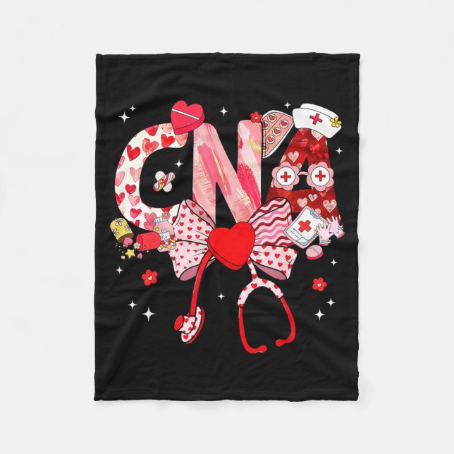 Valentine Cna Nurse Coquette Bow Stethoscope Girl  Fleece Blanket (Front)