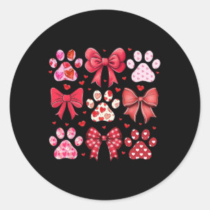 Valentine Coquette Bow Dog Paw Print Heart For Val Classic Round Sticker