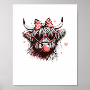 Valentine Coquette Bow Heifer Highland Cow Blowing Poster