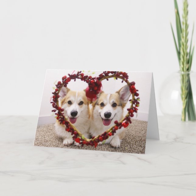 Valentine Corgis Greeting Card & Envelopes (Front)