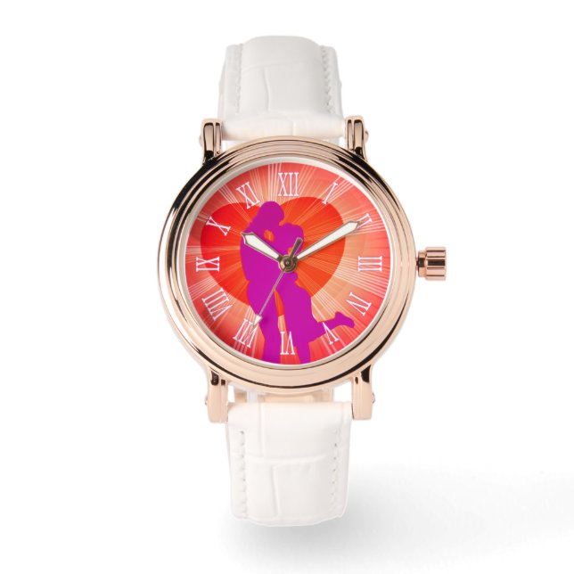 Valentine couple kissing wrist watch (Front)