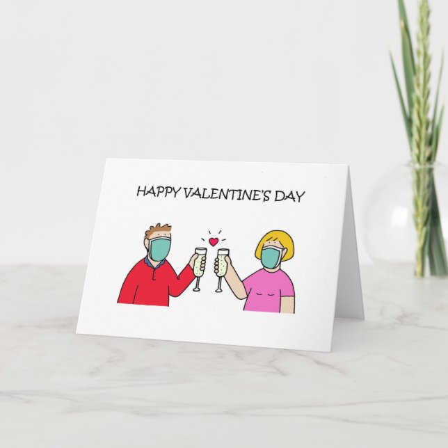 Valentine Couple Wearing Face Masks Card (Front)