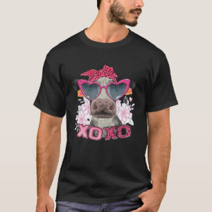 Valentine cow With Glasses XOXO Heifer Floral Heif T-Shirt