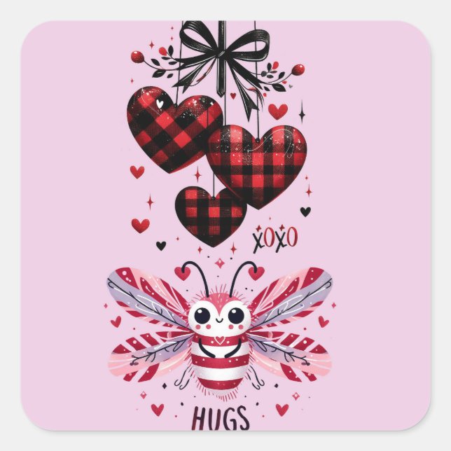 VALENTINE CUDDLE BUG HUGS SQUARE STICKER (Front)