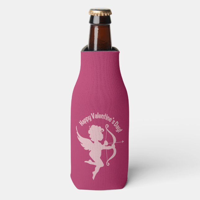 Valentine Cupid custom monogram bottle cooler (Bottle Front)