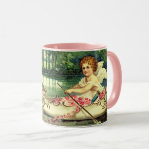 VALENTINE CUPID,PULLED BY SWANS ,RED WAX SEAL MUG