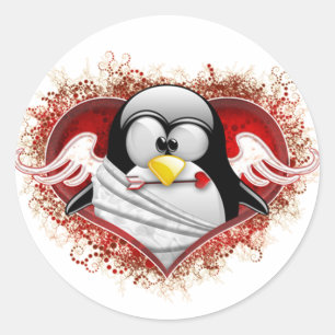 Valentine Cupid Tux Classic Round Sticker