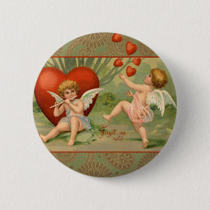 Valentine Cupids Love Antique Vintage 6 Cm Round Badge