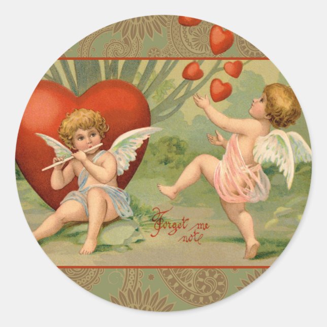 Valentine Cupids Love Antique Vintage Classic Round Sticker (Front)