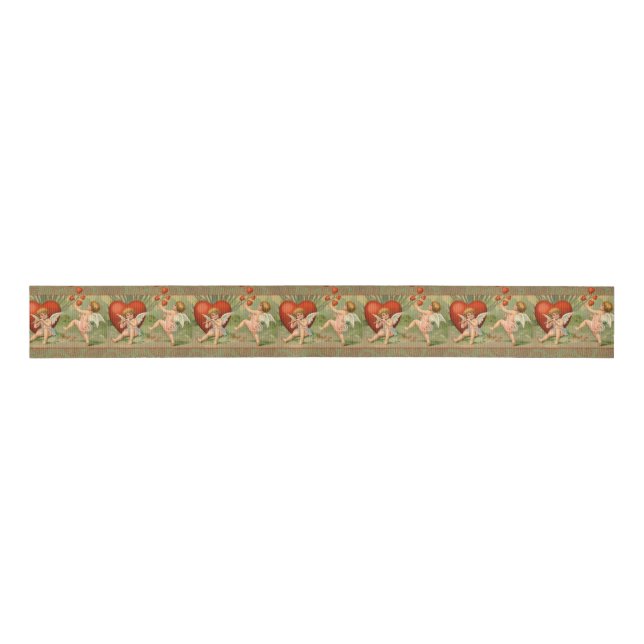 Valentine Cupids Love Antique Vintage Grosgrain Ribbon (Front)