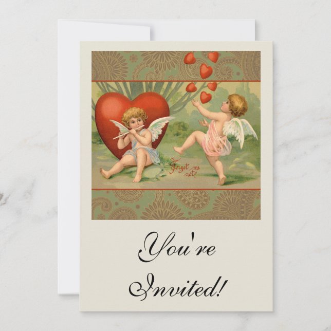 Valentine Cupids Love Antique Vintage Invitation (Front)