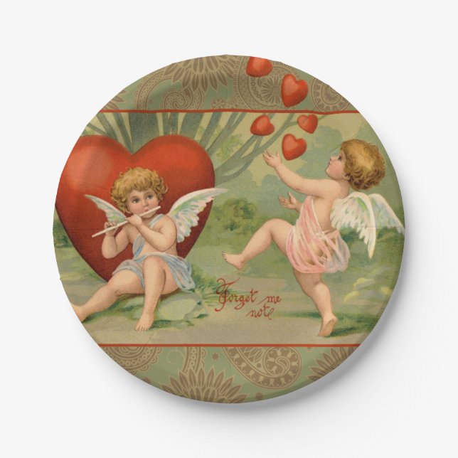 Valentine Cupids Love Antique Vintage Paper Plate (Front)