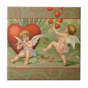 Valentine Cupids Love Antique Vintage Tile