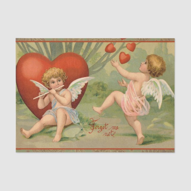 Valentine Cupids Love Antique Vintage Tissue Paper (Front)