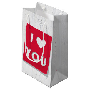 Valentine Cut Out Card on Wood  Small Gift Bag