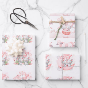 Valentine Cute Baby Mice Wrapping Paper Sheet