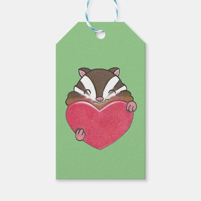 Valentine Cute Chipmunk Squirrel  Heart Gift Tag (Front)
