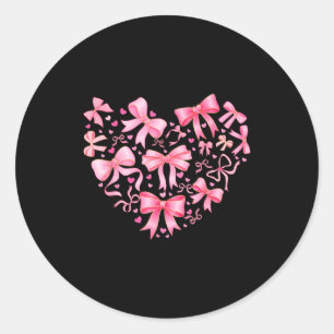 Valentine Cute Coquette Bow Nk Heart Girl Women Ki Classic Round Sticker