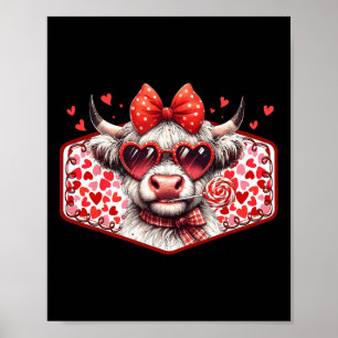 Valentine Cute Cow Red Hearts Girl Kid Women  Poster