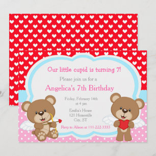 Valentine Cute Cupid Bear Birthday Invitation