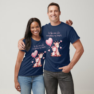 Valentine Cute Giraffe Couple with Love Balloon T-Shirt