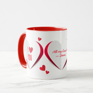 Valentine Cute Paper Hearts Personalised Mug