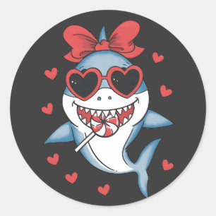 Valentine Cute Shark Lover Licking Lollipop Classic Round Sticker