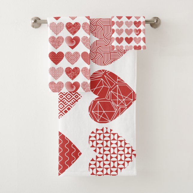 Valentine cute sweet love red heart pattern bath towel set (Insitu)