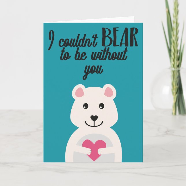 Valentine cute White Bear pink heart  Card (Front)