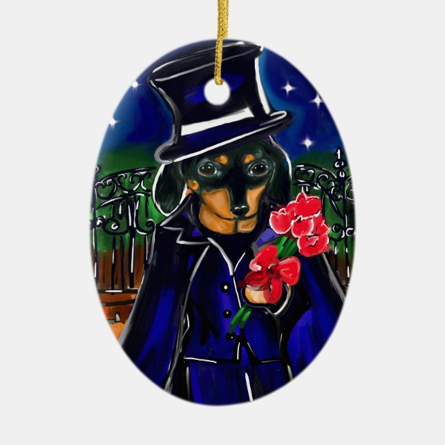 VALENTINE DACHSHUND CERAMIC TREE DECORATION (Front)