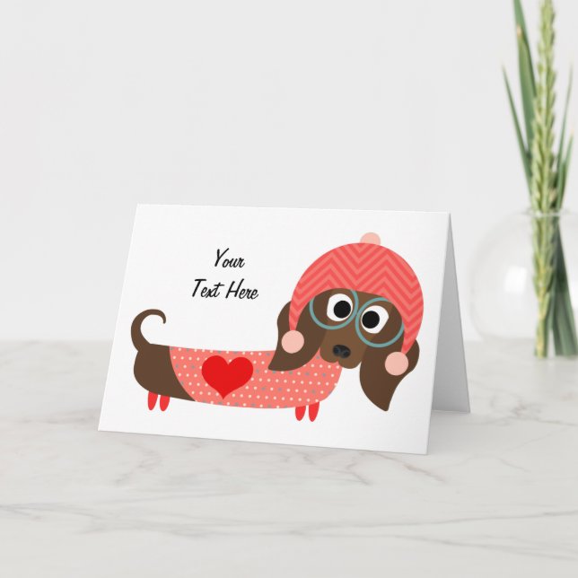 Valentine Dachshund (customisable) Holiday Card (Front)