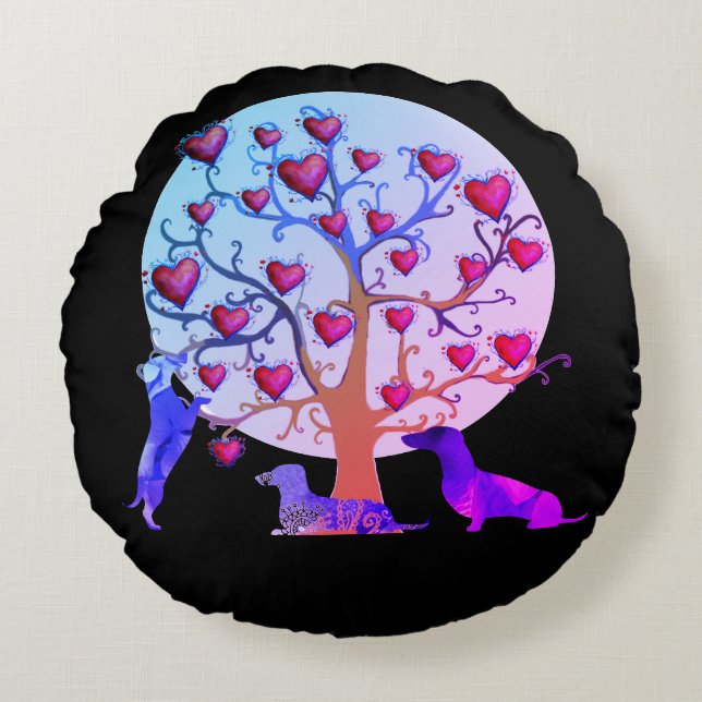 Valentine Dachshund Hearts  Round throw cushion (Front)