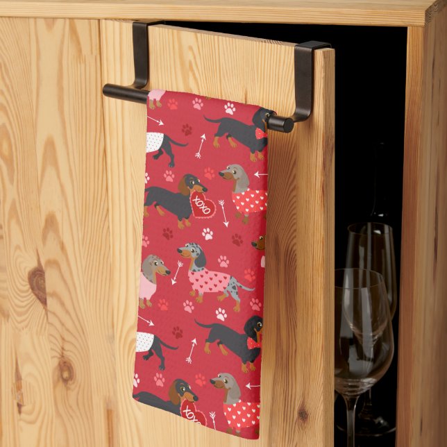Valentine Dachshund Kitchen Towel (Thirds Fold)