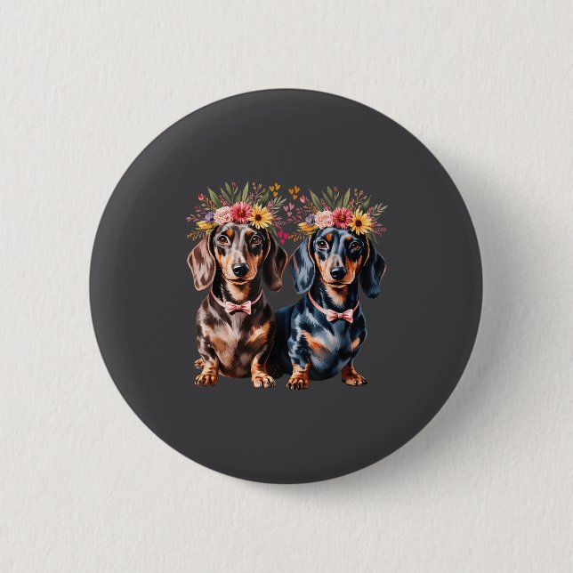 Valentine Dachshund Matching Couple Love Floral Do 6 Cm Round Badge (Front)