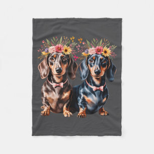 Valentine Dachshund Matching Couple Love Floral Do Fleece Blanket