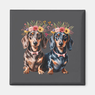 Valentine Dachshund Matching Couple Love Floral Do Magnet