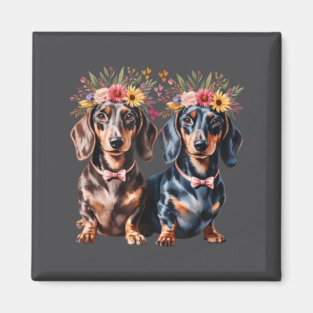 Valentine Dachshund Matching Couple Love Floral Do Magnet (Front)