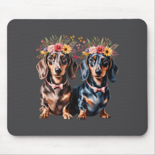 Valentine Dachshund Matching Couple Love Floral Do Mouse Mat