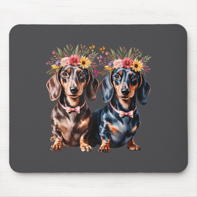 Valentine Dachshund Matching Couple Love Floral Do Mouse Mat (Front)