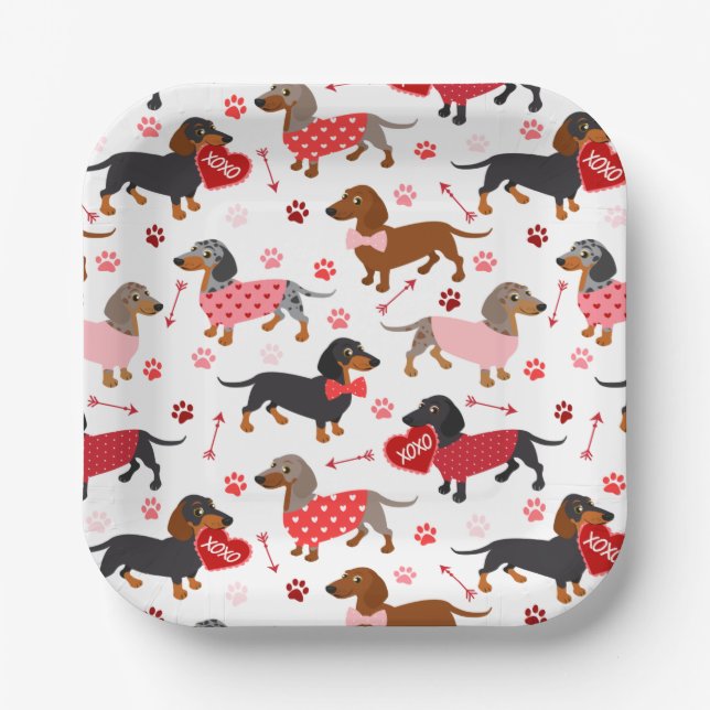 Valentine Dachshund Paper Plate (Front)