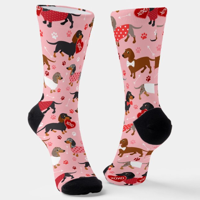 Valentine Dachshund Socks (Angled)