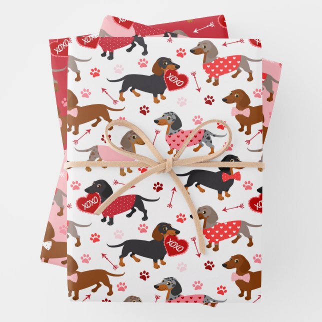Valentine Dachshund Wrapping Paper Sheet (In situ)
